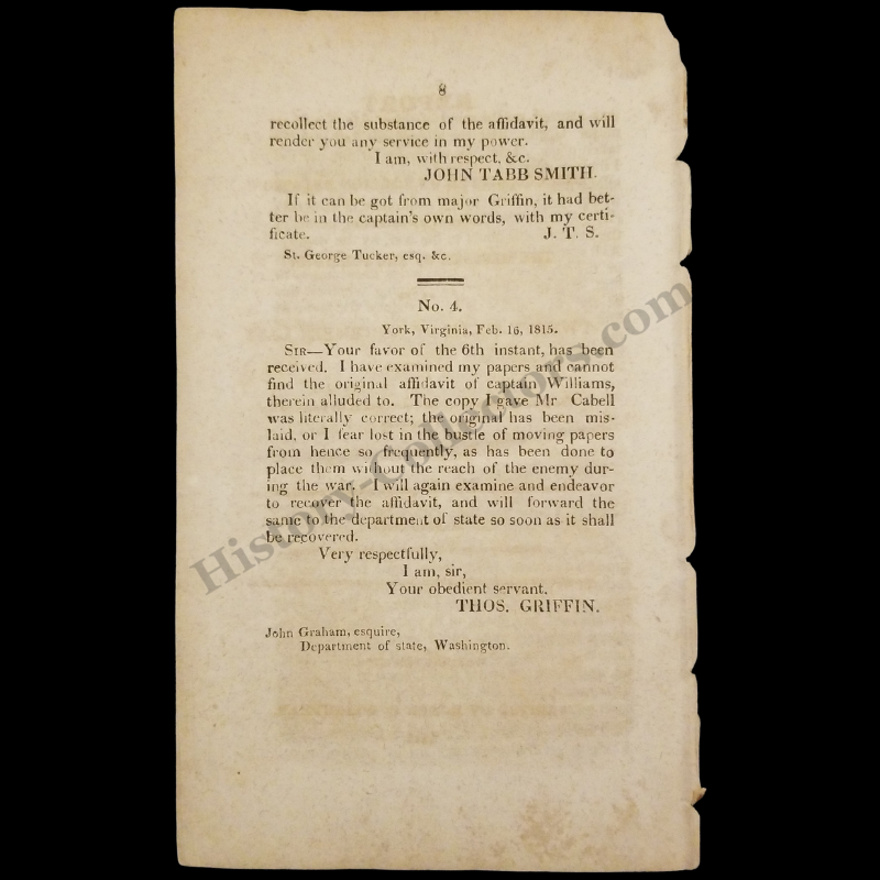 1815 U.S. Senate Pamphlet - Message From President James Madison Transmitting A Report From Acting Secretary Of State - British Removal Of Enslaved People - West Indies Slave Sales - War Of 1812 - March 2 - Ready For Framing