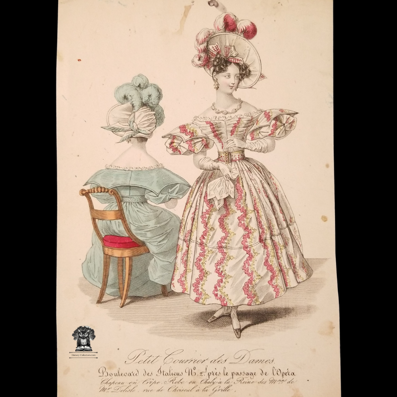 1830 Fashions Of Paris Plate Print - Petit Courrier des Dames Fashion Publication Advertisement Illustration - Italian Boulevard No. 2, Near The Opera - Modes de Paris - Little Ladies' Messenger