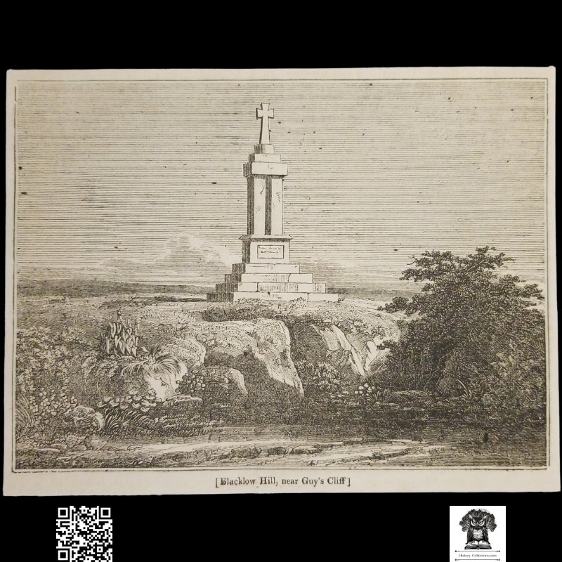 1834 Gaveston’s Cross Engraving Illustration Print - Blacklow Hill - Guy's Cliff - Warwickshire England - Ready For Framing