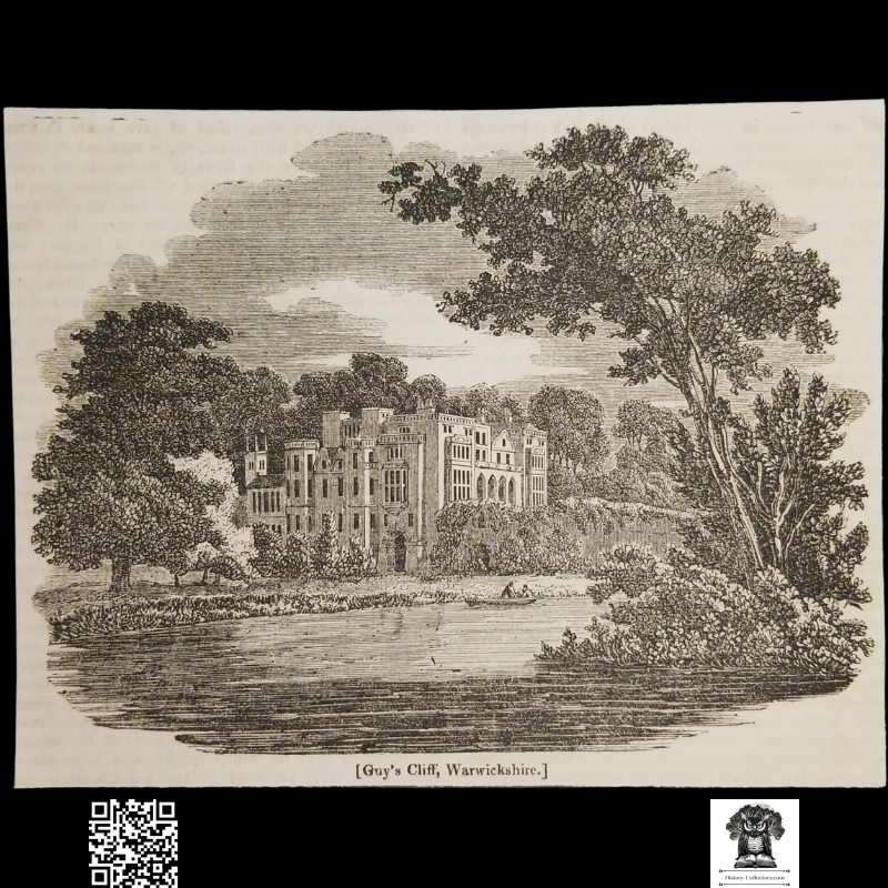 1834 Guy's Cliffe Estate Engraving Print Illustration - River Avon - Warwickshire England - Ready For Framing