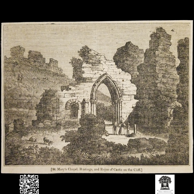 1834 Ruins Of St. Mary’s Chapel At Hastings Castle Engraving Illustration Print - East Sussex England - Ready For Framing