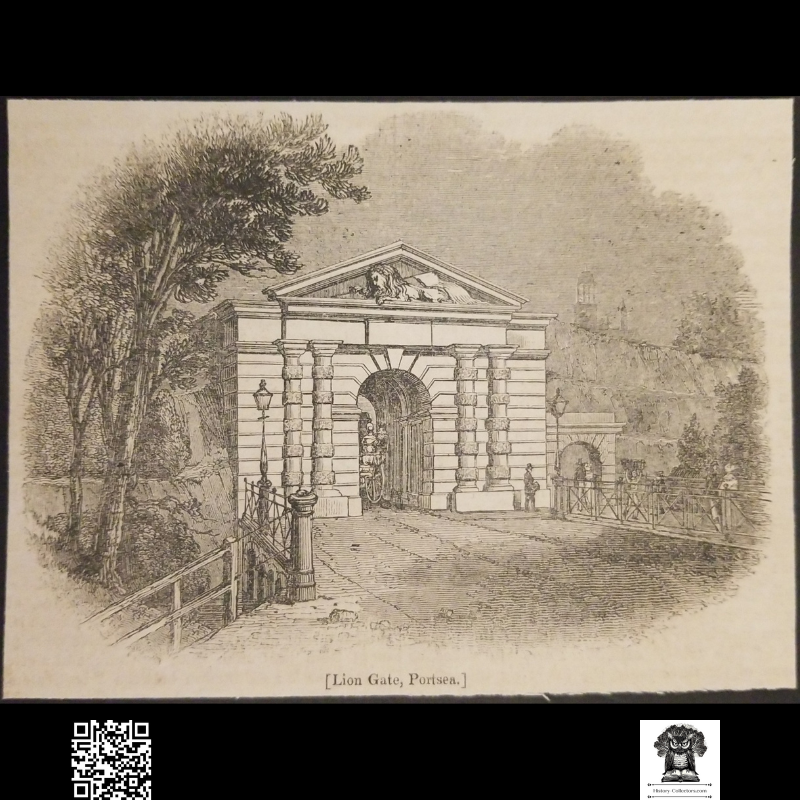 1837 Lion Gate Portsea Portsmouth England Engraving Illustration Print - Ready For Framing