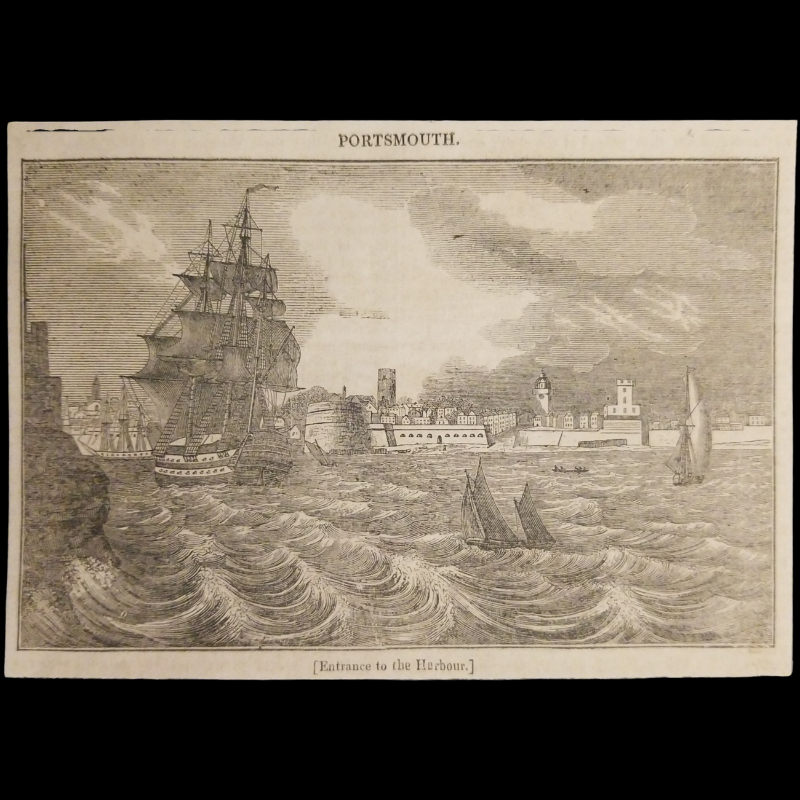 1837 Portsmouth Harbor England Engraving Illustration Print - Naval - Maritime Hub - Ready For Framing