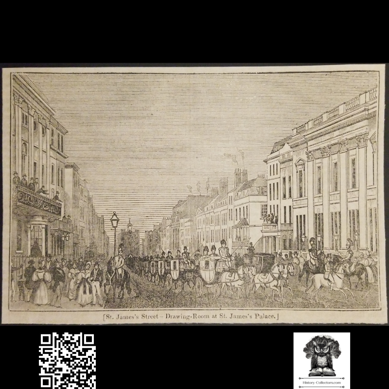 1837 St. James Street Formal Procession Engraving Illustration Print - St. James Palace - London England - Ready For Framing