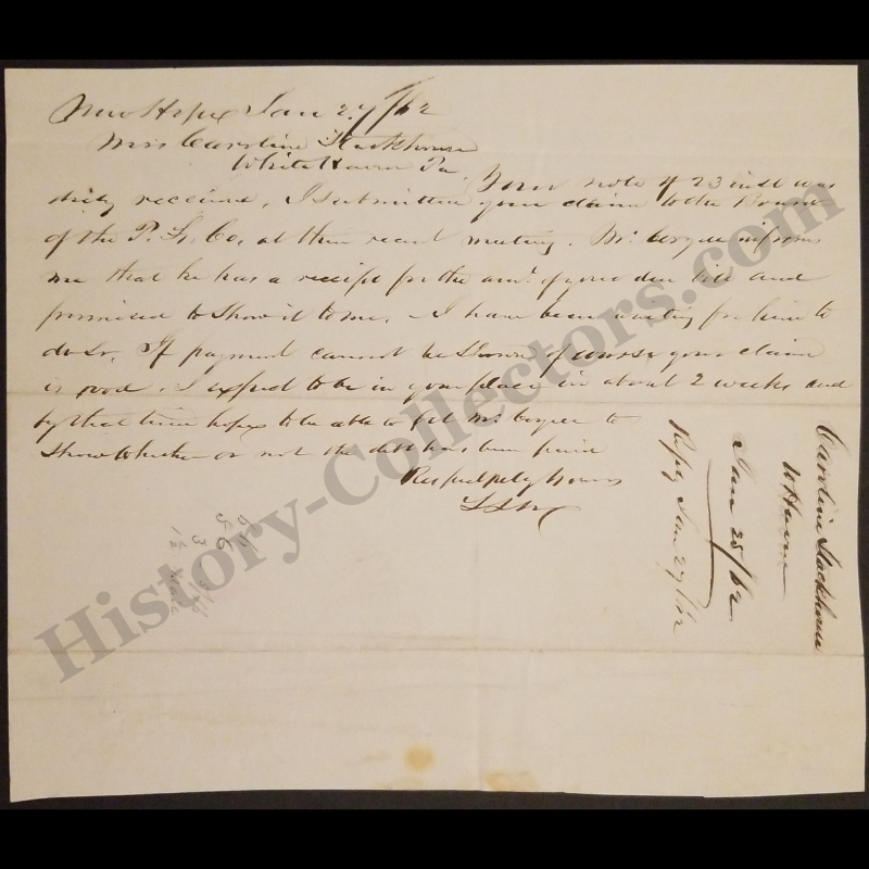 1862 Civil War Era Business Letter Correspondence | Caroline Blackhouse White Haven Luzerne County Pennsylvania | Thomas Henry New Hope Bucks County Pennsylvania | P. L. Co. | January 23 25 27 | Civil War Era