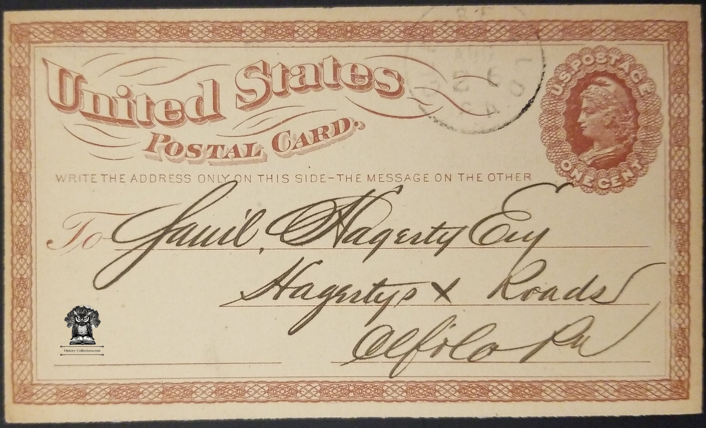 1875 Clearfield County Bank Business Postcard - Hegarty Crossroads PA - One Cent Liberty Postal Card - Scott UX1 UX3 UX3a