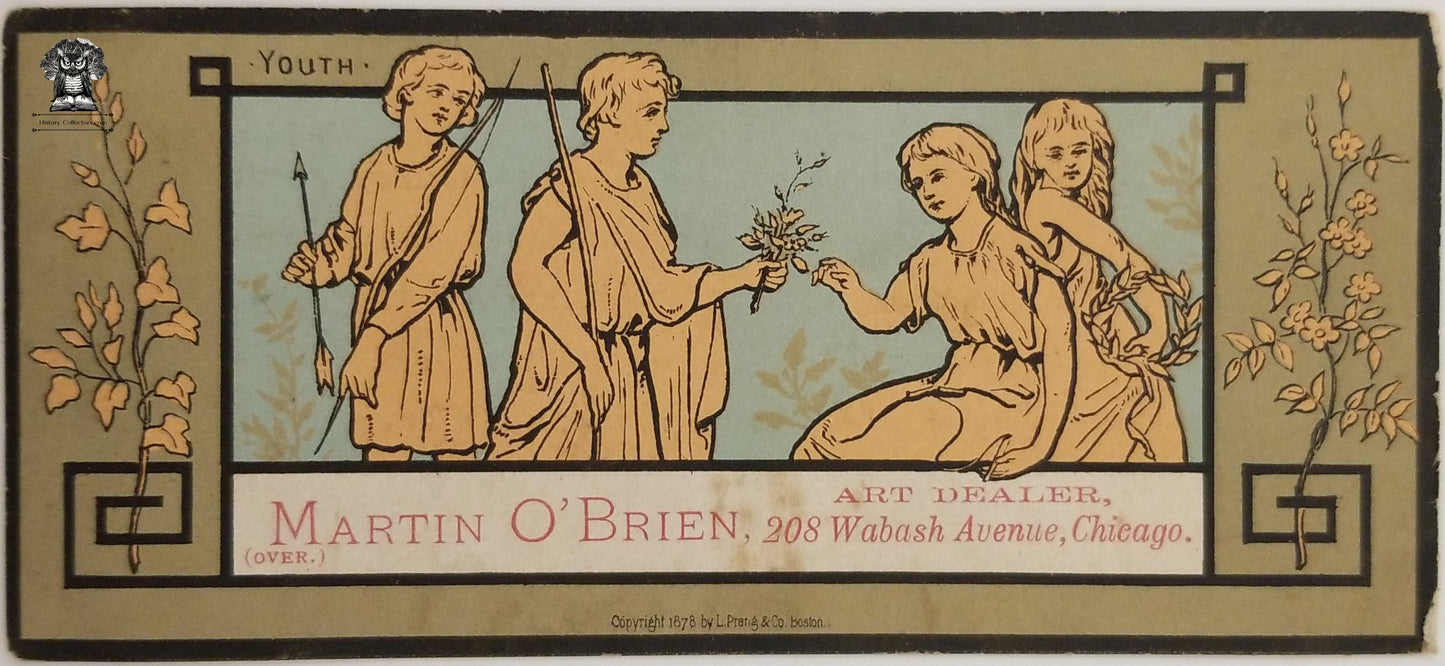 1878 Martin O'Brien Art Dealer Advertising Trade Card - Chicago Tribune IL Wabash
