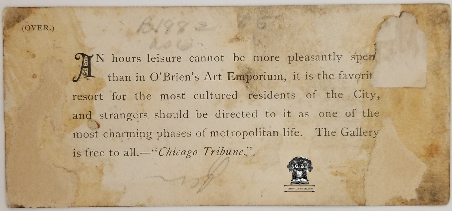 1878 Martin O'Brien Art Dealer Advertising Trade Card - Chicago Tribune IL Wabash