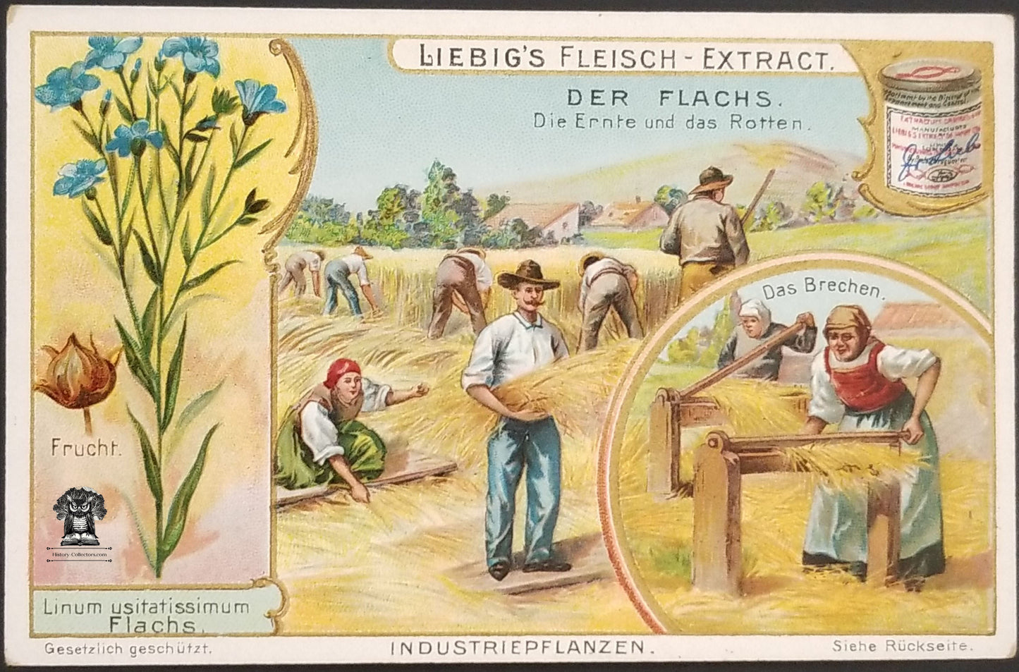 1880's Liebig's Extract German Advertising Trade Card - Flax Fiber Harvest