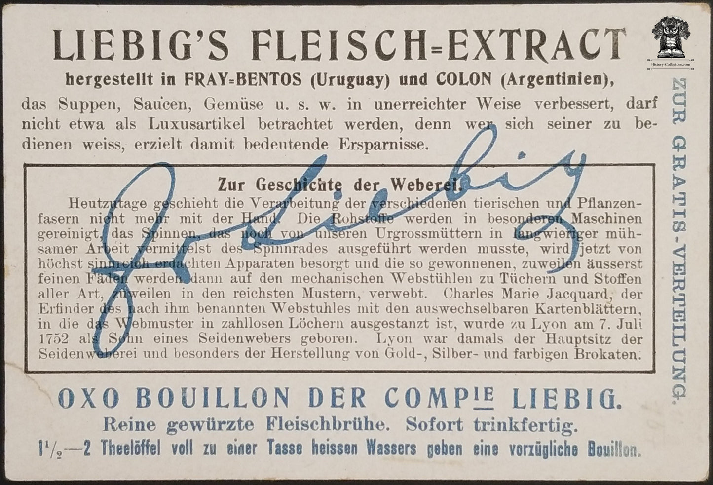 1880's Liebig's Extract German Advertising Trade Card - History of Weaving #6