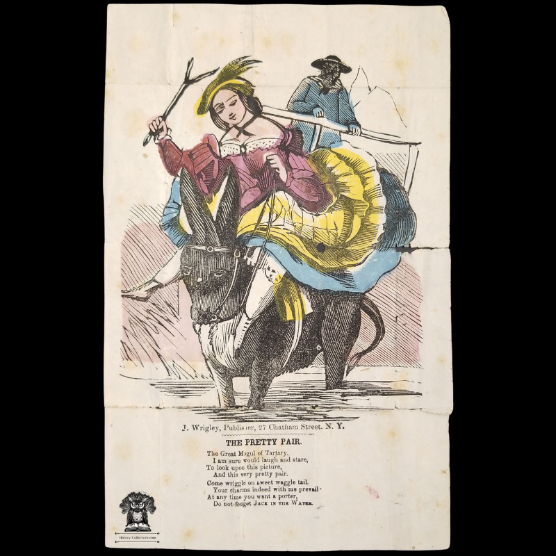 1882 The Pretty Pair - Penny Dreadful Broadside Ballad Vinegar Valentine - J Wrigley Publisher New York - Hollidaysburg Blair Co PA - Woodblock Engraving Comic Caricature Illustration Print - Hand Colored - Comedy Satire Poem