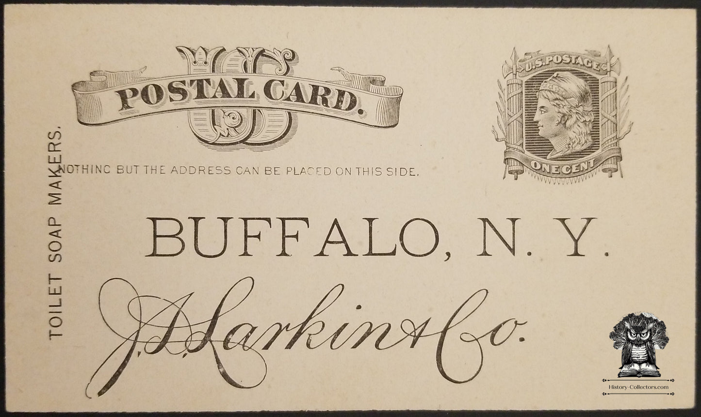 1884 JD Larkin Silken Windsor Toilet Soap Sample Request Advertising Postcard - Buffalo NY - One Cent Liberty Postal Card - Scott UX7