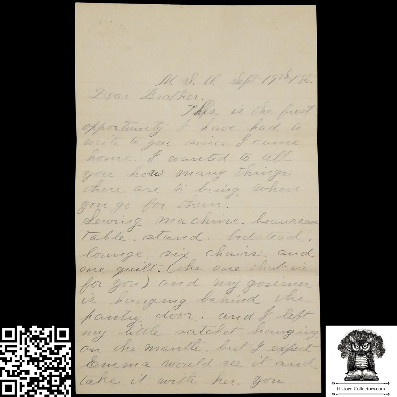 1885 Brother Sister Personal Correspondence Letter - James Williams - Fair Haven Preble County Ohio - Frankfort Postal Cancel November 18 - # 213 1887 2c Washington Green Stamp - A.H. Bartel Richmond Indiana Embossed Stationary