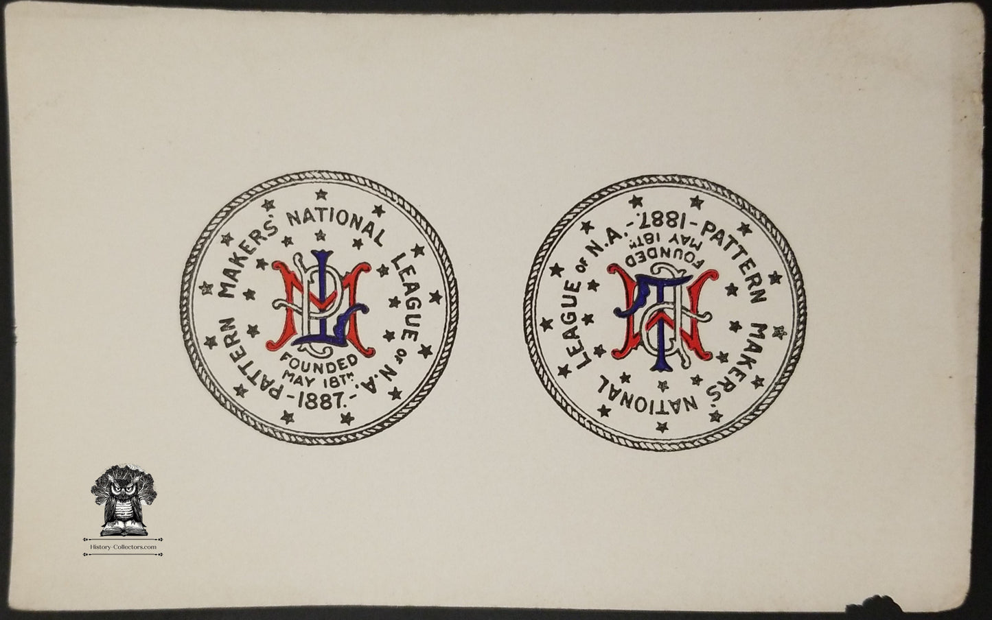 c1887 Celluloid Pinback Proof Die Cut - Pattern Makers National League North America