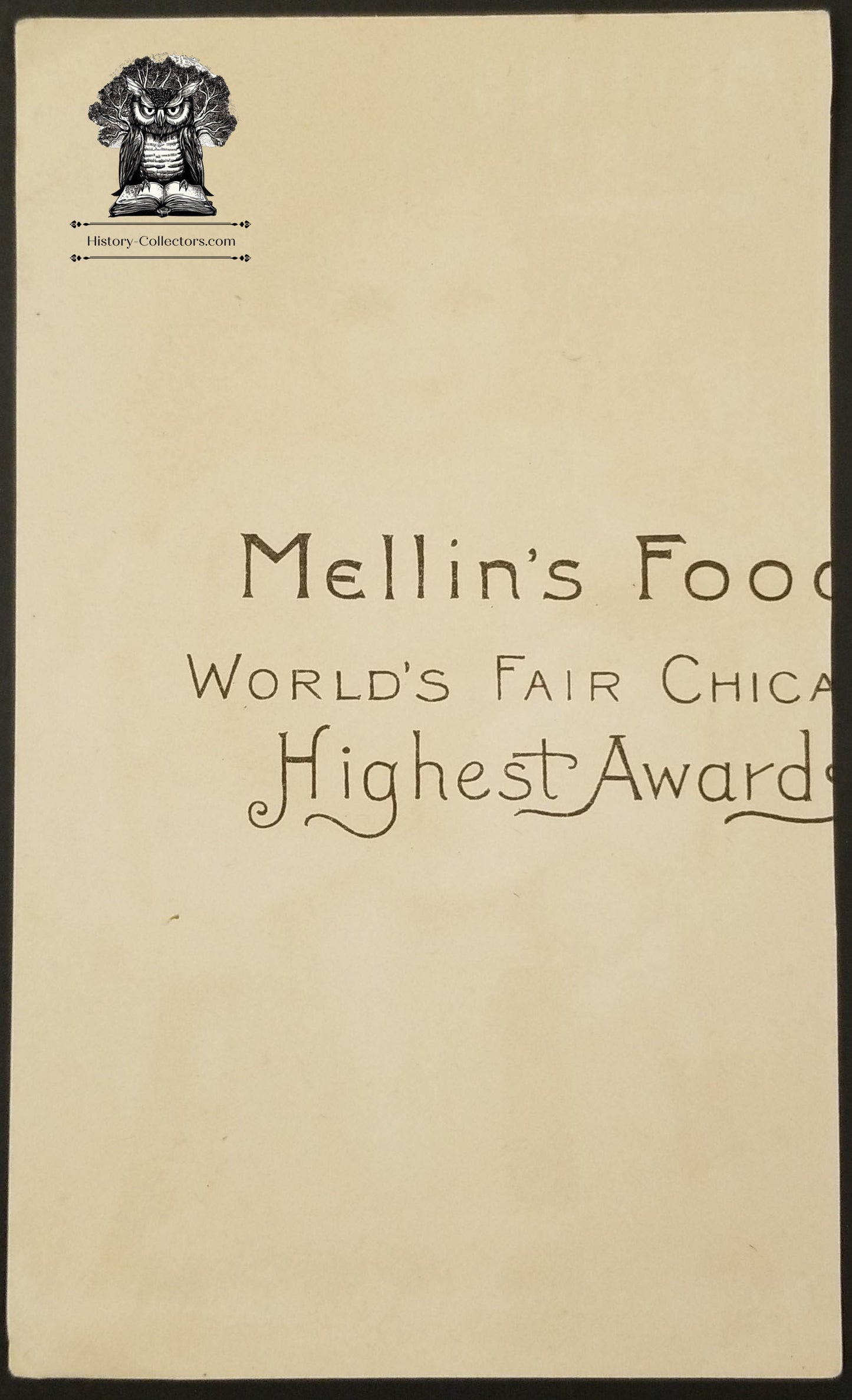 1892 Mellin's Food Infants & Invalids Advertising Trade Card Boston MA - World's Fair Reverse Advertising Chicago IL