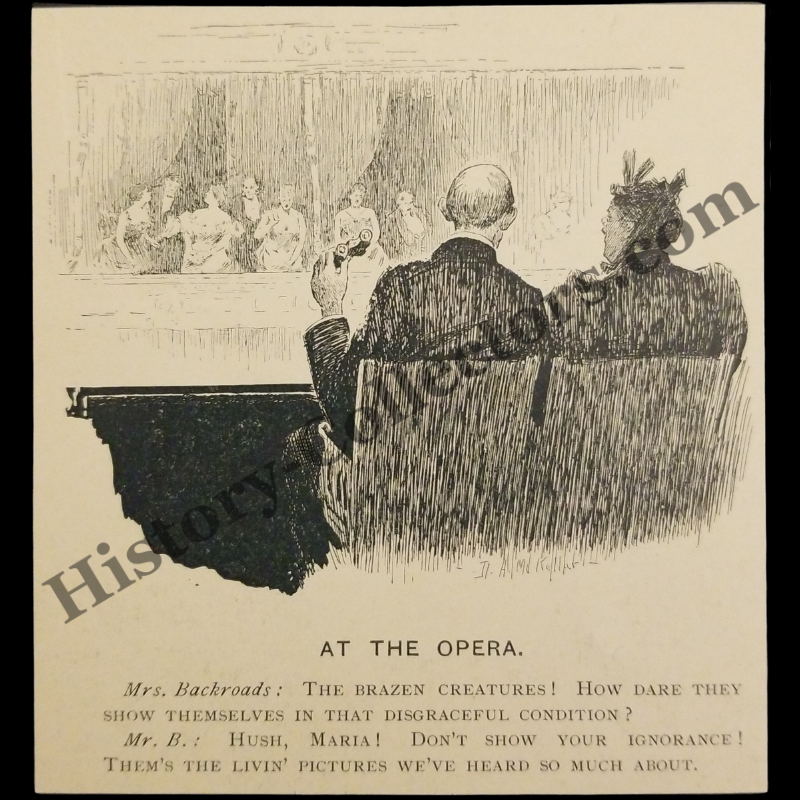 1894 At The Opera Illustration Print Clipping - Humorous Satire - Low Cut Décolleté Dresses - Fashion Trends Commentary - Motion Living Pictures - Ready For Framing