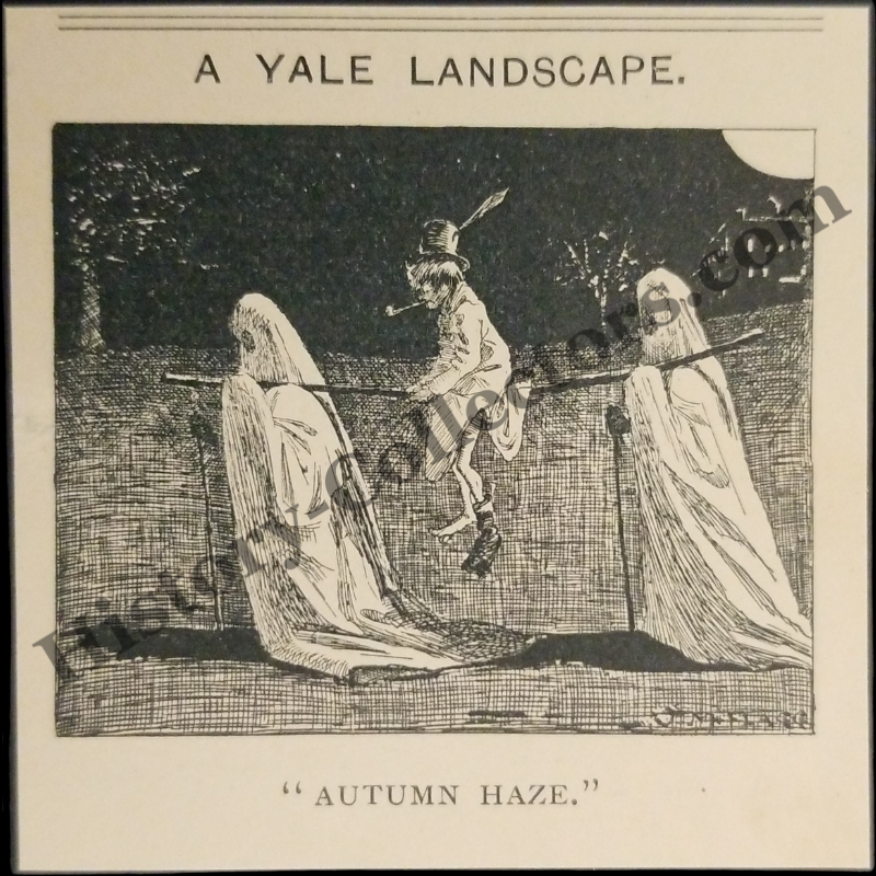 1894 "Autumn Haze" Humorous Satire Illustration Print Clipping - James Montgomery Flagg - A Yale Landscape - Fraternity - Halloween - Gilded Age - Ready For Framing