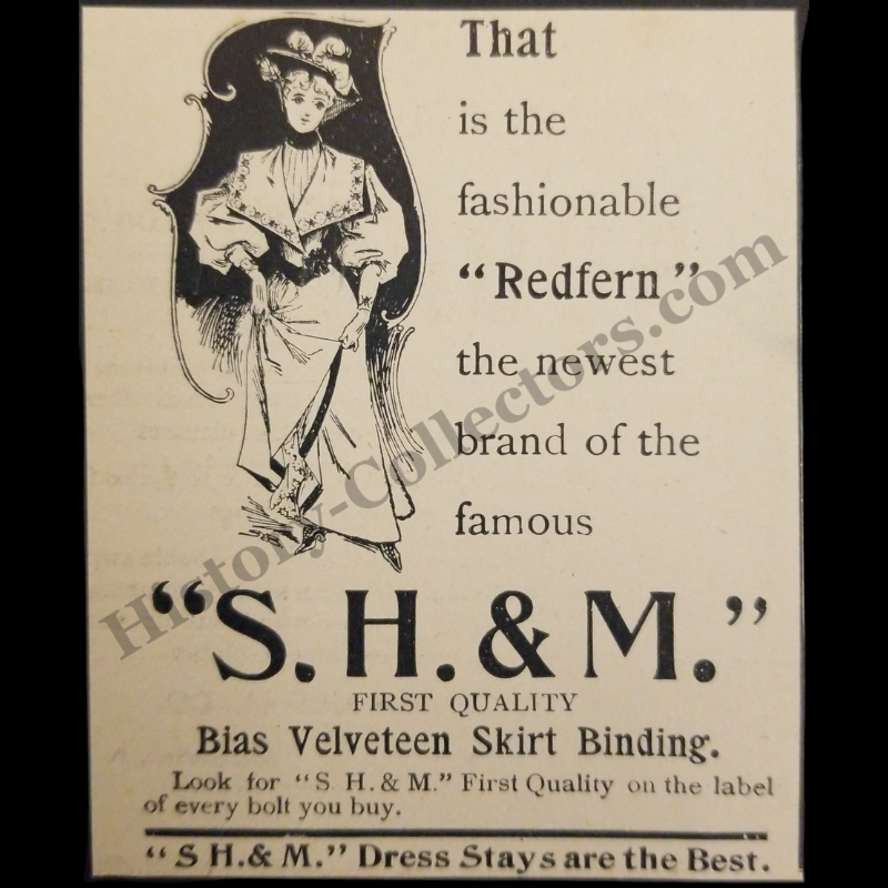 1894 Bias Velveteen Skirt Binding Redfern S.H.& M. Print Advertisement Clipping - New York - Gilded Age - Ready For Framing