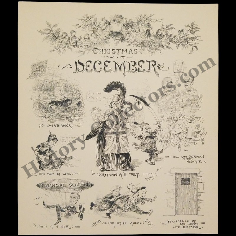 1894 December Political Social Satire Illustration Print Clipping - Christmas - Year End Review - Gilded Age - Ready For Framing