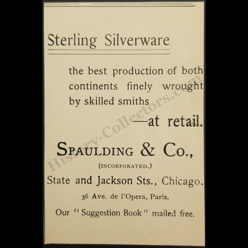1894 Spaulding & Co Sterling Silverware Print Advertisement Clipping - State And Jackson Streets Chicago Illinois - Gilded Age - Ready For Framing