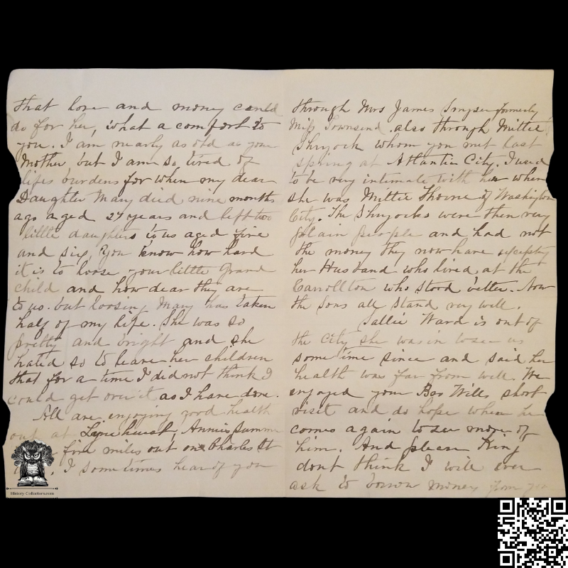 1895 Personal Correspondence Condolence Bereavement Letter - 2442 Maryland Avenue - August 19