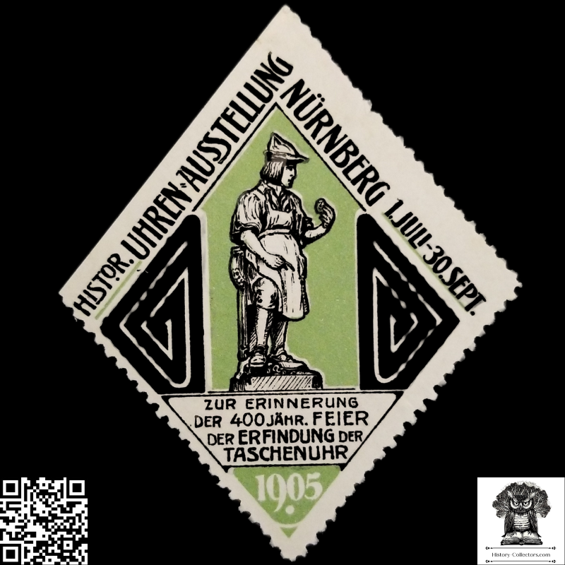 1905 Historical Clock Exhibition Cinderella Poster Stamp - 400th Anniversary Of The Invention Of The Pocket Watch - Imperforate Edge