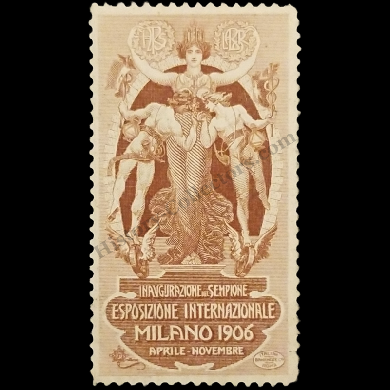 1906 Milan Italy International Exposition Fair Advertising Cinderella Poster Stamp - Inauguration Of The Simplon Tunnel - April November
