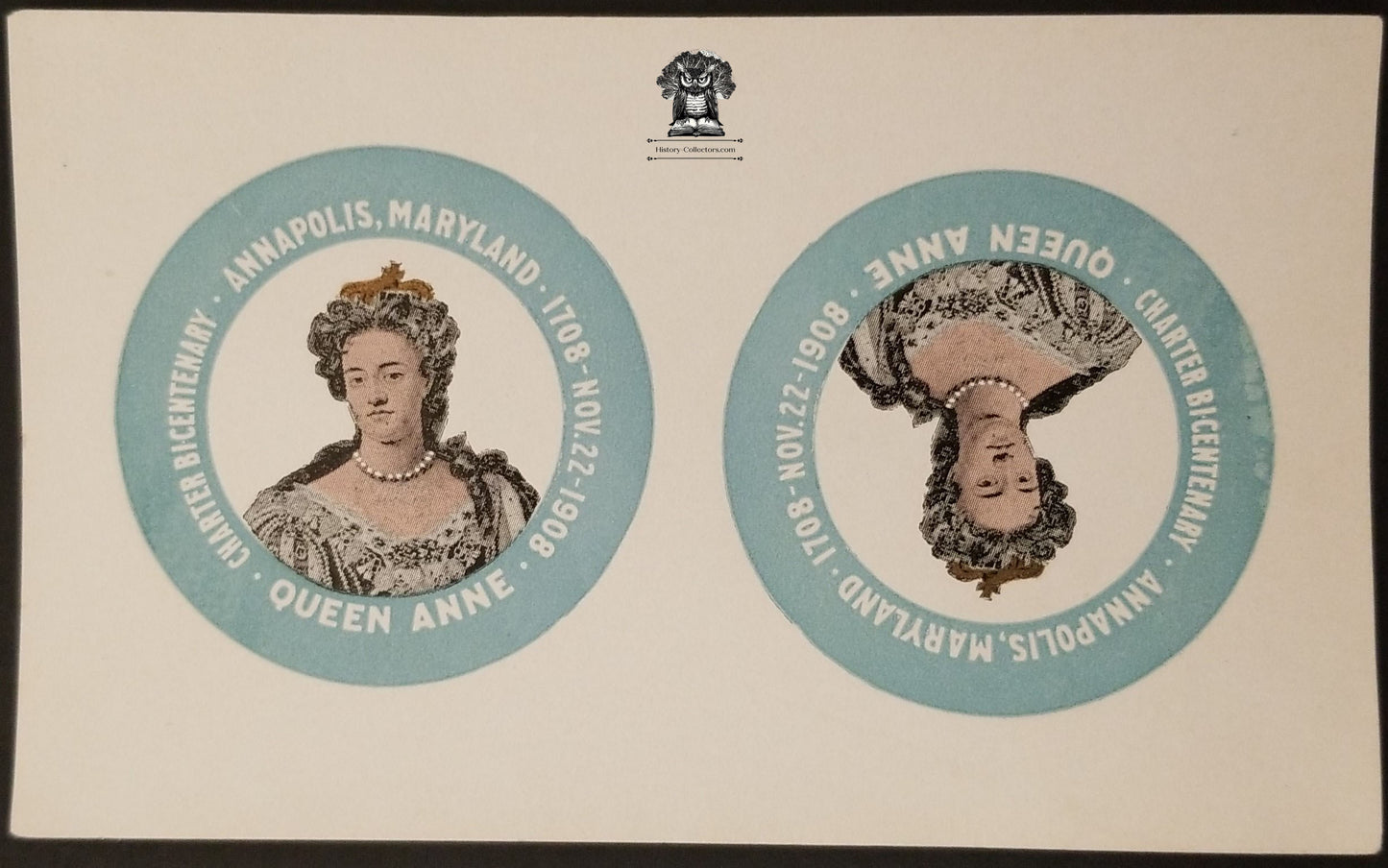 1908 Celluloid Pinback Proof Die Cut - Queen Anne Annapolis MD Bicentenary