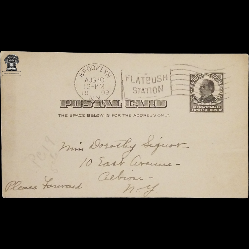 1909 Vassar College Endowment Fund Fundraising Promotion Postal Card - Moods And Tenses - Gertrude Culver Taylor - 1169 Flatbush Ave Brooklyn NY - 10 East Ave Albion NY - One Cent McKinley Square Black Scott UX19