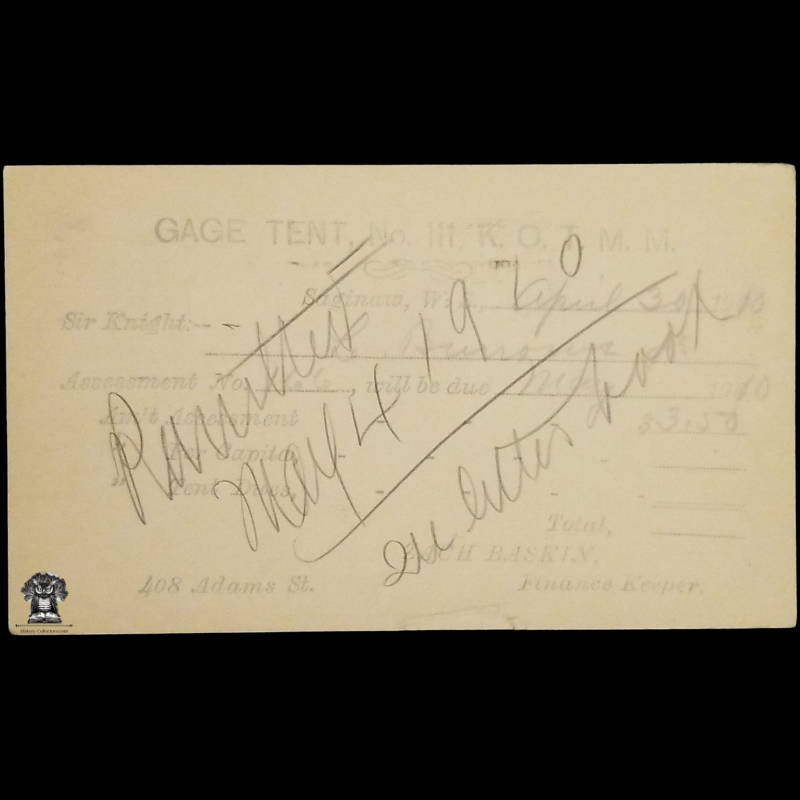 1910 Knights Of The Modern Maccabees Postal Card - Gage Tent No 111 - Saginaw West Side Michigan - One Cent McKinley Square Black Scott UX19 - Albion New York - Duplex Postal American Flag Cancel April 29 - Postcard