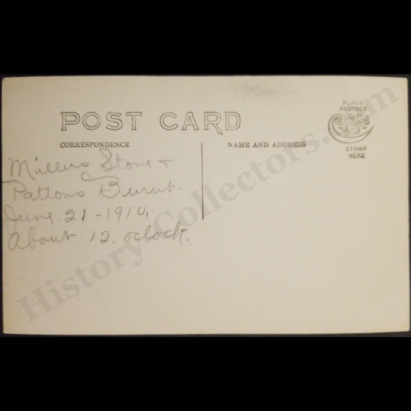 1910 Local Businesses Fire Destruction RPPC Real Photo Postcard - Miller's Store - Patton's - R.M.C. Notions - Unidentified - CYKO Stamp Box