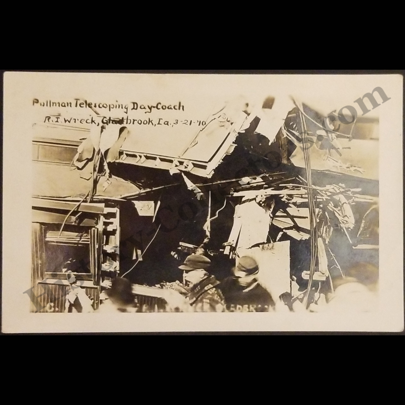 1910 Rock Island Railroad Green Mountain Calamity Train Wreck RPPC Real Photo Postcard - Gladbrook Iowa - Photographer F. W. Norton Cedar Rapids - KRUXO Stamp Box - Progressive Era