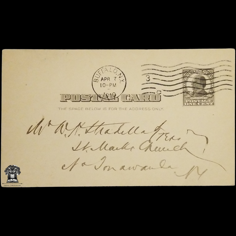 1910 Roman Catholic Diocese Of Western New York Special Offering Receipt Postal Card - Bishop's Fund For Diocesan Missions - One Cent McKinley Square Black Scott UX19 - Buffalo NY - Duplex Postal Cancel April 7 - Postcard