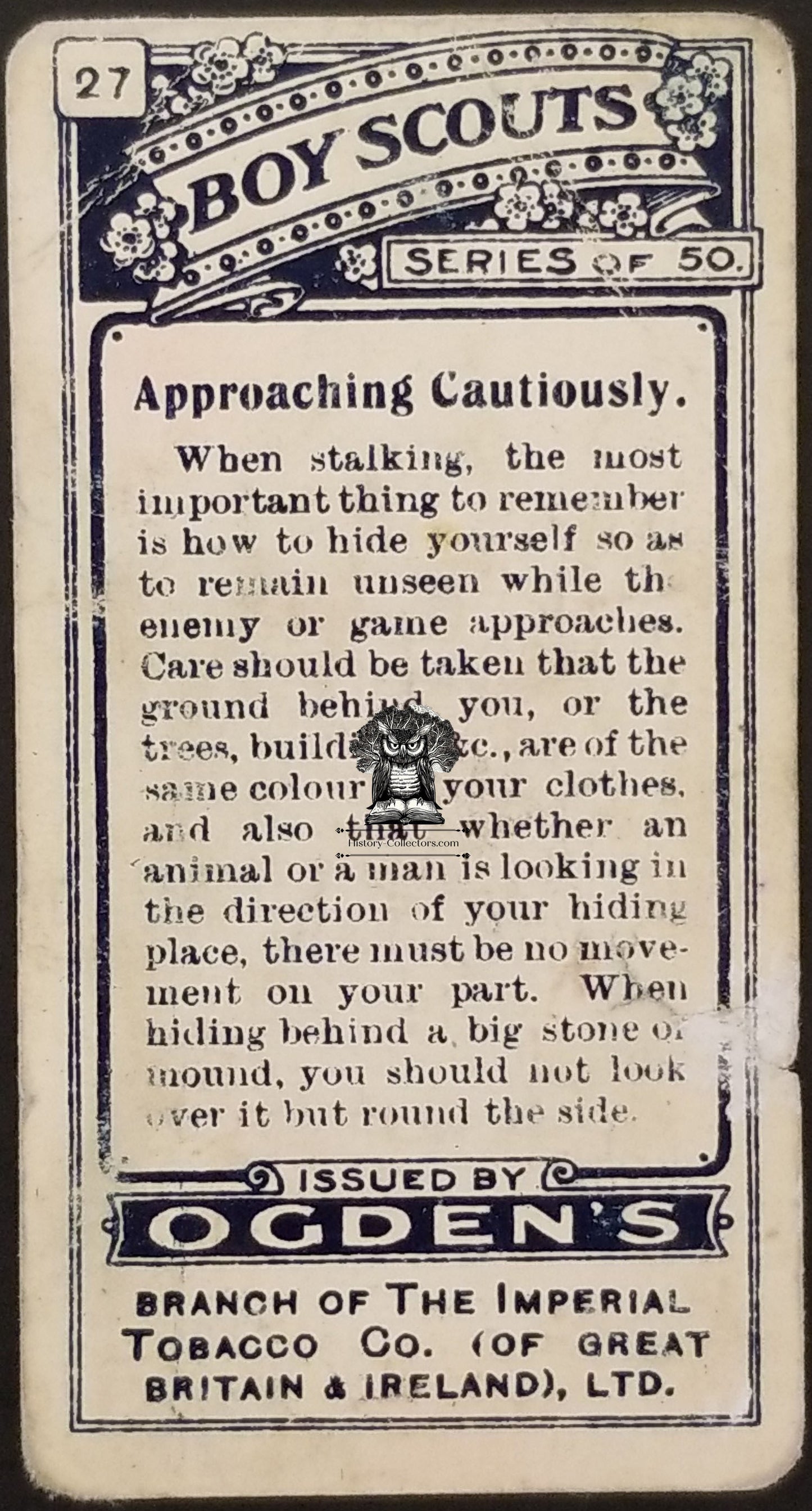 1911 Ogden's Boy Scouts 1st Series Blue Back Tobacco Card #27 - Approaching Cautiously
