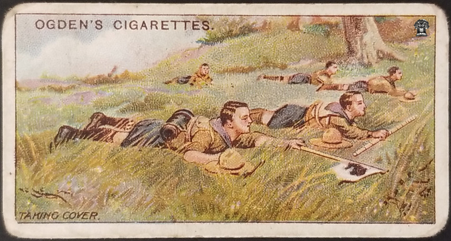 1911 Taking Cover Ogden's Boy Scouts 1st Series Blue Back Tobacco Card #28 - Taking Cover