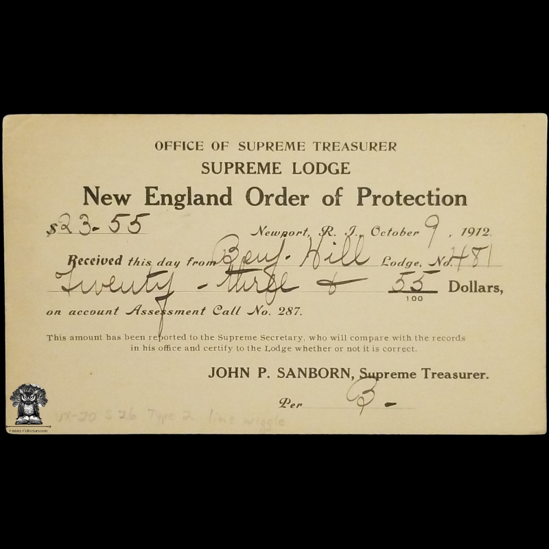 1912 New England Order Of Protection Payment Receipt Postal Card - Winchendon Massachusetts - Worcester County - Newport Rhode Island - One Cent McKinley Square Black Scott UX20 - Machine Duplex Postal Cancel October 9 - Postcard