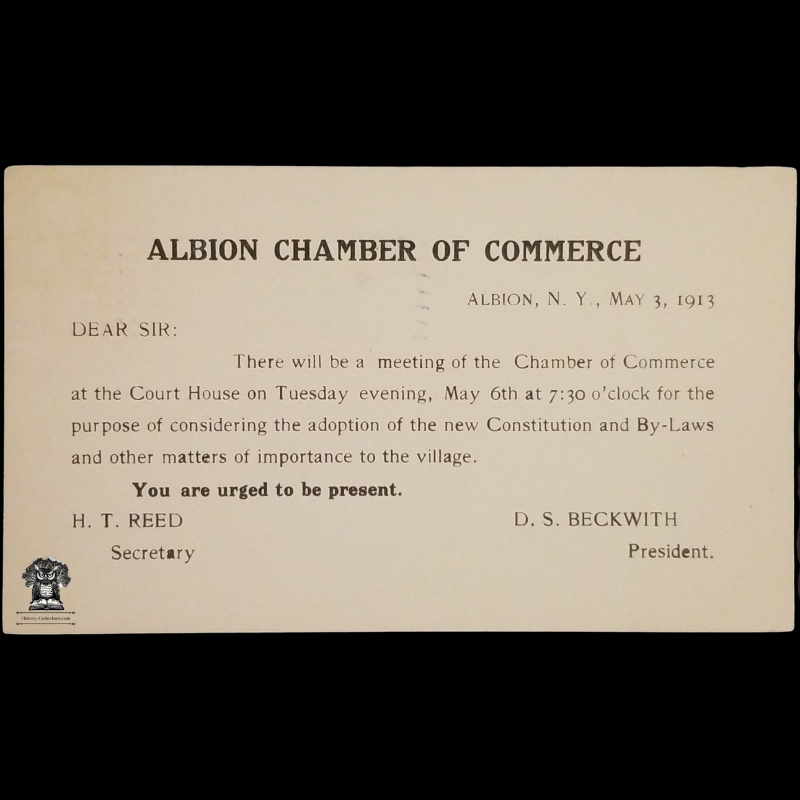 1913 Albion New York Chamber Of Commerce Meeting Postal Card - Constitution By-Laws Adoption - Lorenzo Burrows - One Cent McKinley Red Scott UX24 - Postal Cancel May 3 - Postcard