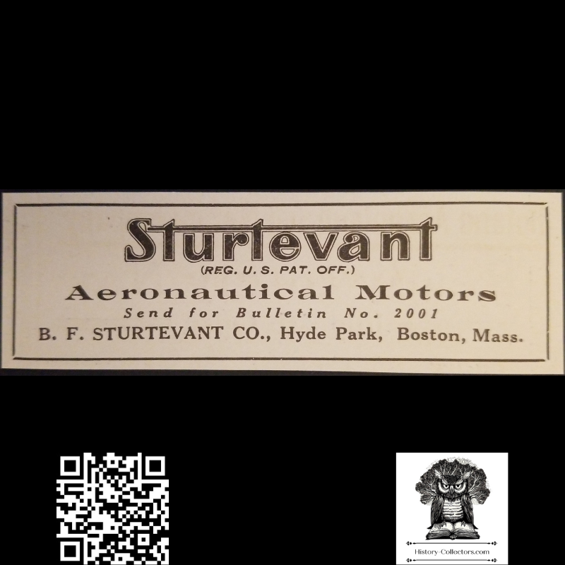 1913 B.F. Sturtevant Company Advertisement Clipping - Hyde Park Boston Massachusetts - Historical Aviation Engine Motor Manufacturing