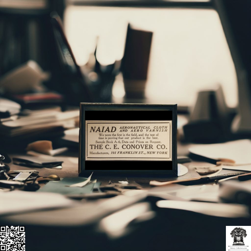 1913 C.E. Conover Company NAIAD Aeronautical Cloth & Aero Varnish Advertisement Clipping - 101 Franklin Street New York - Aviation History