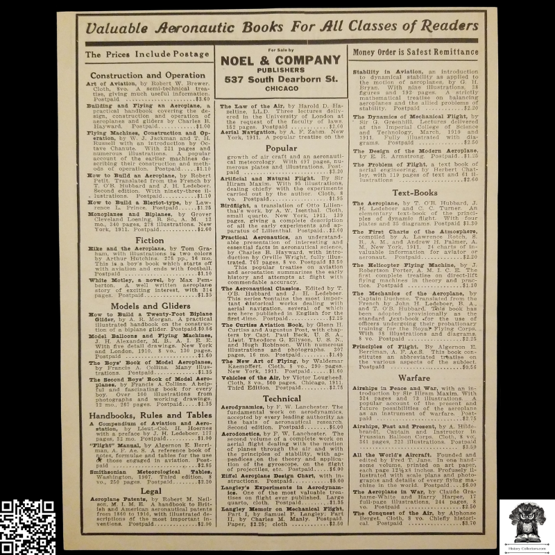 1913 Directory Of Aviators Advertisement - Noel & Company Publisher Advertisement - 537 South Dearborn Street Chicago Illinois - Early Aviation History - Ready For Framing