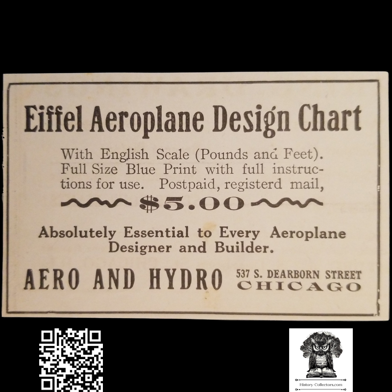1913 Eiffel Aeroplane Design Chart Blueprint Advertisement Clipping - 537 South Dearborn Street Chicago Illinois - Designer Builder Engineering Plans - Pre-WWI - Aviation History