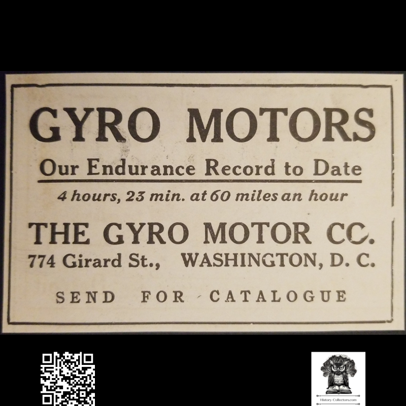 1913 The Gyro Motor Company Advertisement Clipping - 774 Girard Street Washington D.C. - Pre-WWI - Aviation History