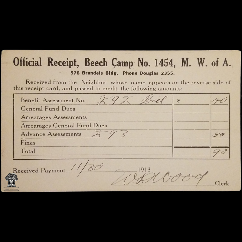 1913 Modern Woodmen Of America Beech Camp No 1454 Official Receipt Postal Card - Omaha Nebraska - One Cent McKinley Red Scott UX24 - Postal Cancel December 4 - Postcard