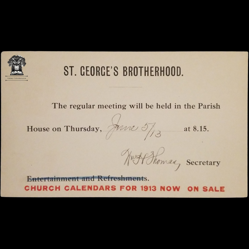 1913 St George's Brotherhood Meeting Announcement Postal Card - Episcopal Church - Flushing Queens New York - One Cent McKinley Red Scott UX24 - Postal Cancel June 2 - Postcard