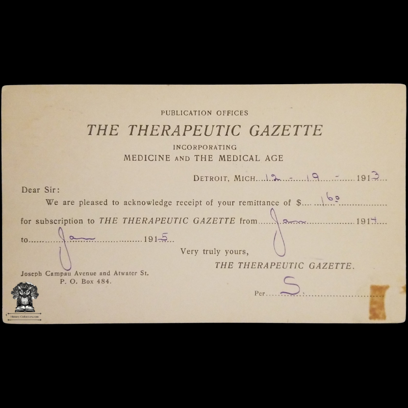 1913 The Therapeutic Gazette Subscription Receipt Postal Card - Detroit Michigan - Medicine And The Medical Age - Boulder Colorado - One Cent McKinley Red Scott UX24 - Postal Cancel December 20 - Postcard