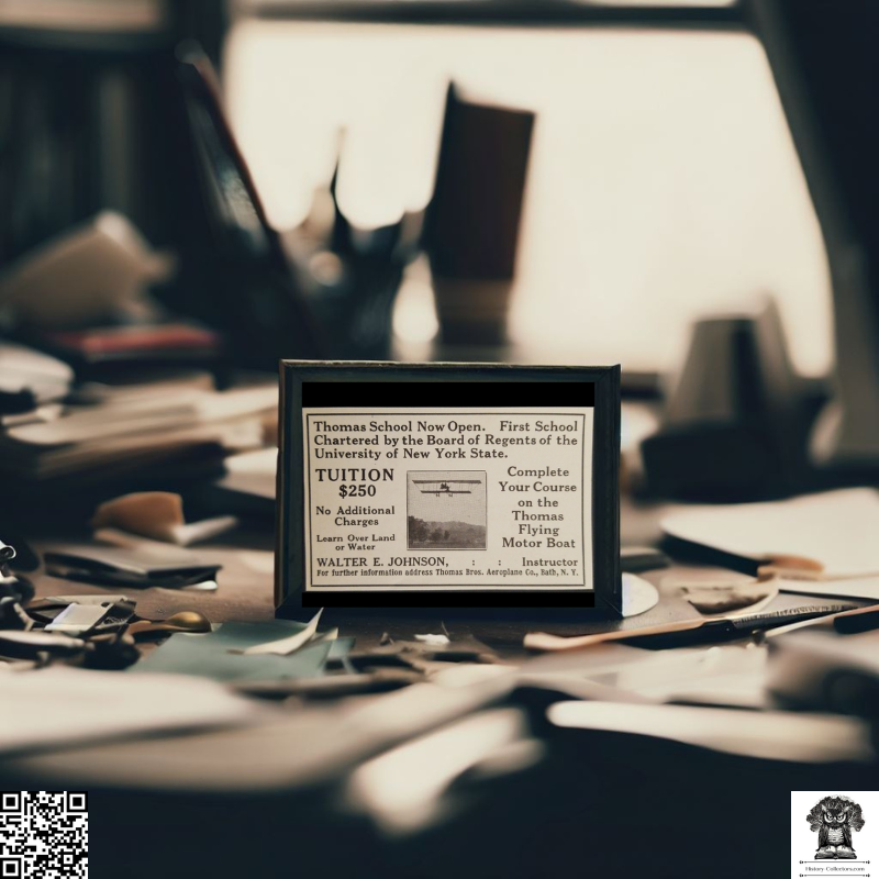 1913 Thomas School Aviation Flight Training School Print Advertisement Clipping - Bath New York - University Of New York State - Ready For Framing