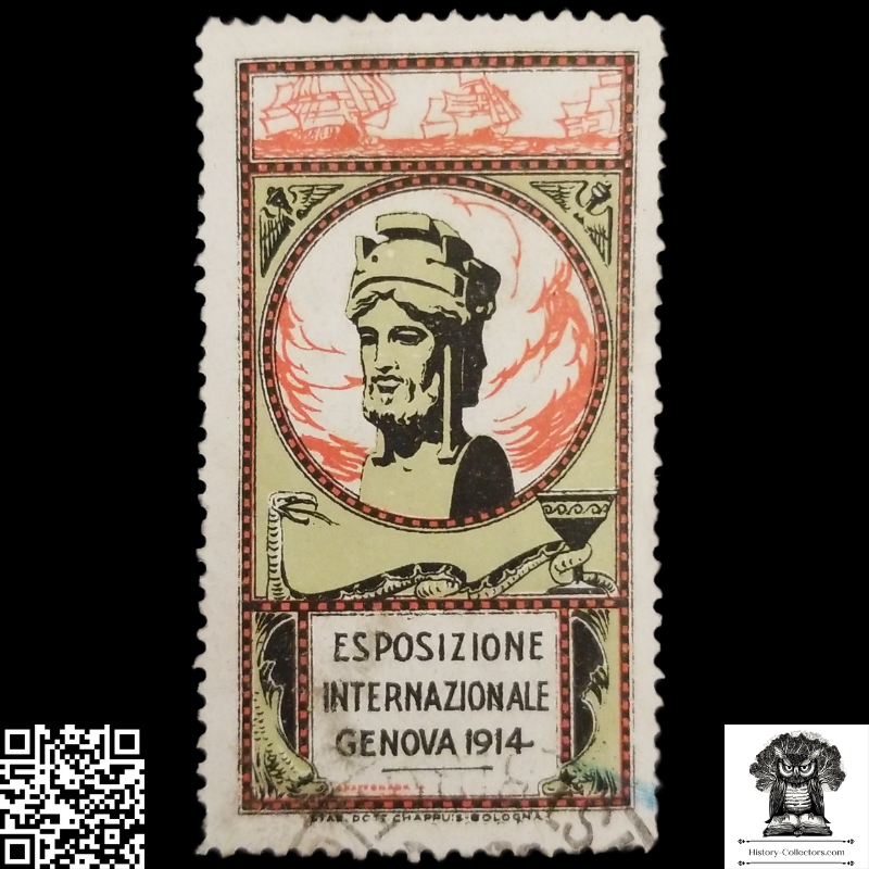 1914 Genoa Italy International Exhibition World Fair Cinderella Poster Stamp - Industry - Commerce - Maritime Heritage - Printed By Chappuis Bologna