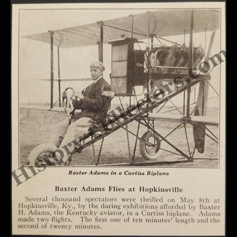 1915 Baxter H. Adams Curtiss Biplane Photograph Print Clipping - Hopkinsville Kentucky - Public Flight Demonstration - WWI Era - May 8 - Ready For Framing