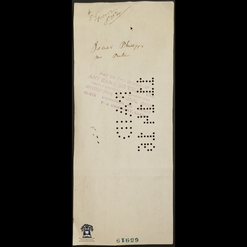 1916 Vendue Promissory Note Financial Document - Lebanon National Bank - Pennsylvania - Myerstown National Bank Ink Stamped - Punch Marked Paid November 14 1916