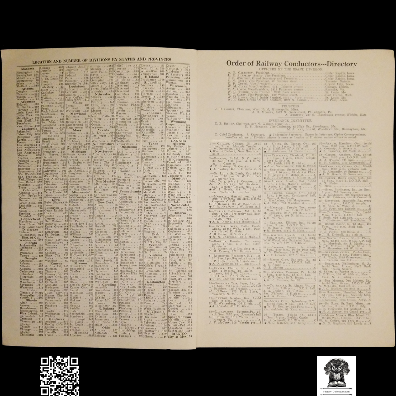 1917 Order Of Railway Conductors Directory - Ladies Auxiliary - Print Advertising - Reference - Research
